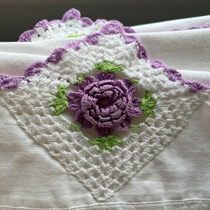 WABASSO Vintage Set of 2 Cotton Pillowcases Floral Crochet Trim Cottagecore